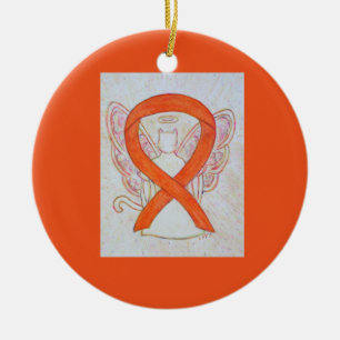 Oranje kat-bewustwording Ribbon Angel-versieringen Keramisch Ornament