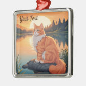 Oranje kat bij het meer metalen ornament (Links)