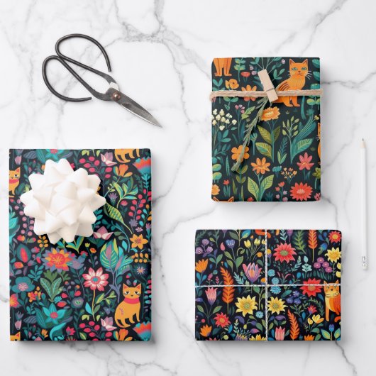 Oranje Kat Botanisch Inpakpapier Vel (Voorkant)
