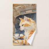 Oranje kat Drink thee Bad Handdoek (Handdoek)