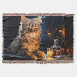 Oranje kat en caféterras bij nacht geïnspireerd do deken