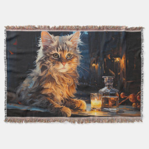 Oranje kat en caféterras bij nacht geïnspireerd do deken