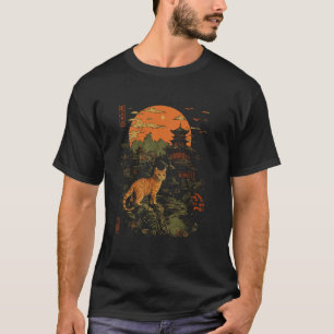 Oranje Kat en Oud Japan Zen Kunst en Natuur Zijn T-shirt