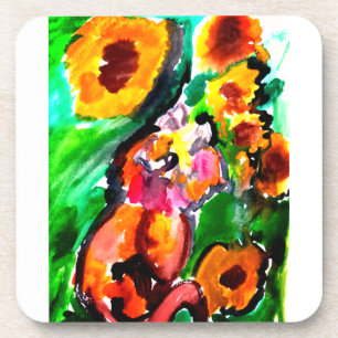 Oranje Kat en zonnebloemen Bier Onderzetter