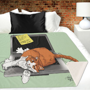 Oranje Kat Grappige Laptop Groen Werk Thuis Sherpa Deken