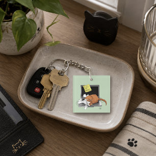 Oranje Kat Grappige Laptop Groen Werk Thuis Sleutelhanger