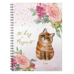 Oranje kat illustratie bloemen meisje dagblad notitieboek