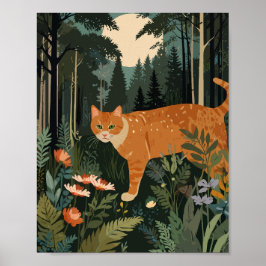 Oranje kat in bos poster
