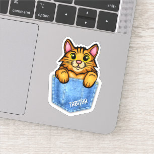 Oranje Kat in Nep Denim Zak met Aangepaste Naam Sticker