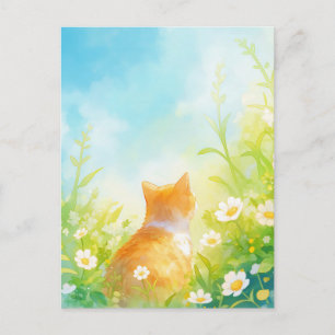 Oranje Kat in Zonnig Madeliefjesveld Briefkaart