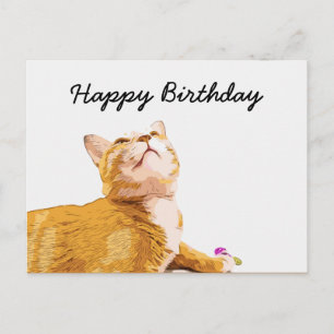 Oranje kat is op witte achtergrond verjaardag briefkaart