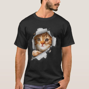 Oranje Kat Katachtige Gescheurde Stof Kitten T-shirt