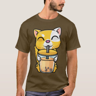 Oranje Kat Kawaii Drink bubbeltea Milk Boba T-shirt