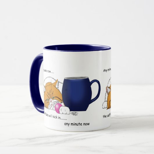 Oranje Kat Koffie Mok Blauw (Voorkant links)