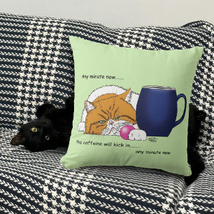 Oranje Kat Koffie Mok Blauw Kussen