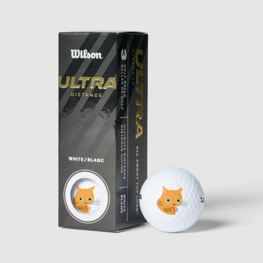 Oranje kat met aangepaste naam Funny Cat Golfballen (Verpakking)