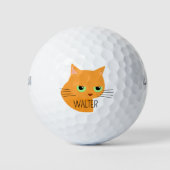 Oranje kat met aangepaste naam Funny Cat Golfballen (Voorkant)