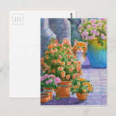 Oranje Kat met de Potten van de Bloem Briefkaart (Voorkant / Achterkant)