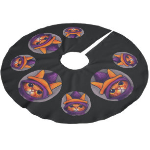 Oranje kat met Paarse heks Pet Halloween Black Kerstboom Rok