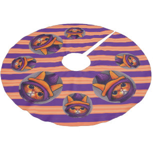 Oranje kat met Paarse heks Pet Stripe Halloween Kerstboom Rok