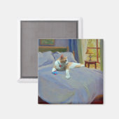 Oranje Kat op bed Magneet (Voorkant / Achterkant)