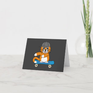 Oranje kat op de Cartoon van het skateboard Kaart