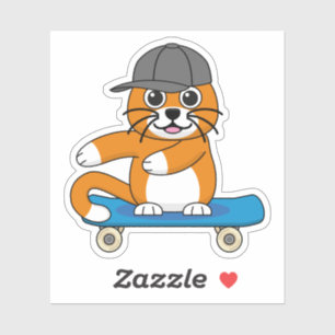 Oranje kat op de Cartoon van het skateboard Sticker