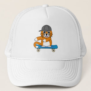 Oranje kat op de Cartoon van het skateboard Trucker Pet