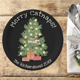 Oranje kat op kerstboom vrolijke kattenkruiken! Bl Papieren Bordje