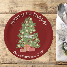 Oranje kat op kerstboom vrolijke kattenkruiken! Re Papieren Bordje