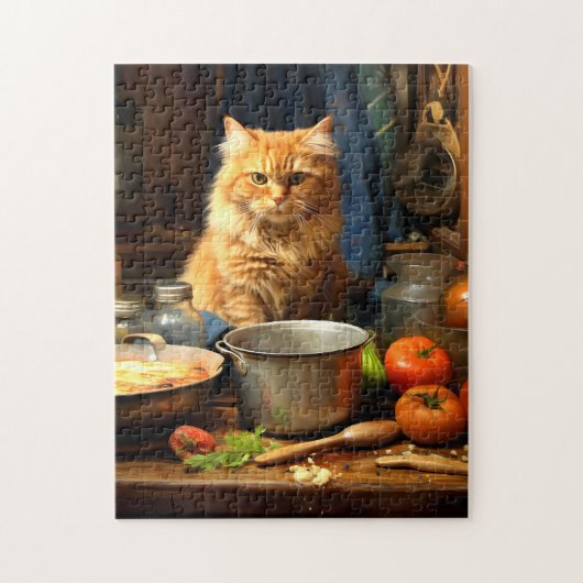 Oranje kat op keukentafel legpuzzel (Verticaal)