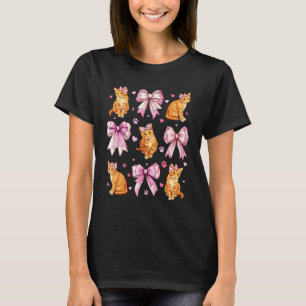 Oranje Kat Oranje Tabby Meisje Coquette Strik Roze T-shirt