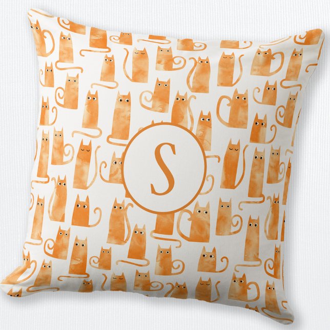 Oranje Kat Patroonmonogram Kussen (Monogram personalized orange ginger cat throw pillow)