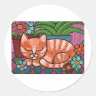 Oranje kat ronde sticker