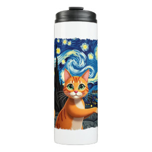 Oranje Kat Selfie Starnacht Kat Moeder Kat Liefhe Thermosbeker