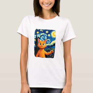 Oranje Kat Selfie Sterrennacht Kat Moeder Kat Lie T-shirt