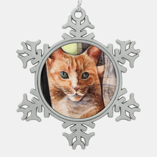 Oranje kat-snowflake tin sneeuwvlok ornament (Voorkant)
