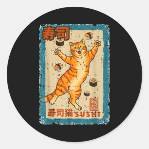 Oranje Kat Springt Met Sushi Japans Eten Mannen Vr Ronde Sticker