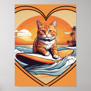 Oranje Kat Surft Poster