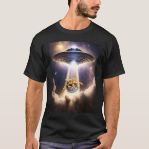 Oranje Kat UFO Ruimte Alien Schattige Kitten Stra T-shirt