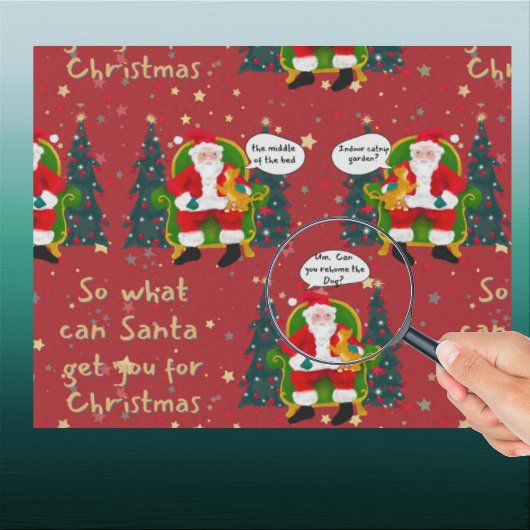 Oranje kat vertelt kerstman hilarische wensen cadeaupapier