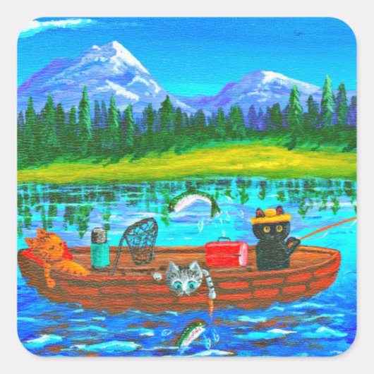 Oranje kat Vist Creationarts Square Sticker (Voorkant)