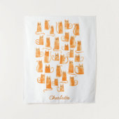 Oranje Kat Waterverf Gepersonaliseerd Wandkleed (Voorkant)