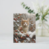 Oranje kat winterbessen briefkaart (Staand voorkant)