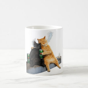 Oranje Kat Zwarte Kat Roken  Vintage Meme Kat Duo Koffiemok