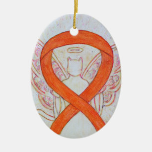 Oranje Kattenbewustwording Ribbon Angel Ornament