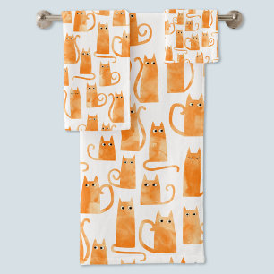 Oranje kattenpatroon bad handdoek