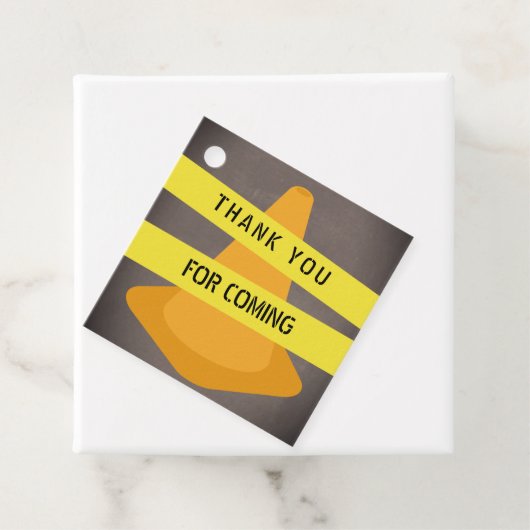 Oranje kegel waarschuwing tape constructie verjaar bedankjes labels (In situ)