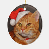 Oranje kerstkat keramisch ornament (Links)