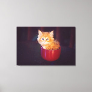 Oranje keuken in een rode Mok Canvas Afdruk